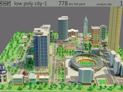 Cartoon city-1 Low-poly 3D model