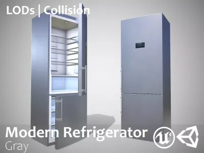Modern Refrigerator Gray - Updated for 2021 Low-poly 3D model