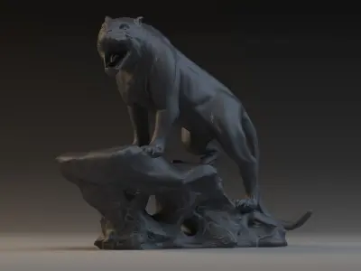 Ferocious tiger bronze stone city sculpture Ancient cultural 3D model