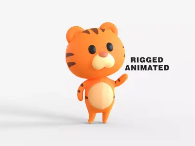 Little Funny Tiger Animated  Low-poly 3D model
