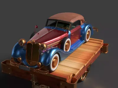 Chinese Display Stand with Antique Car Figure  Low-poly 3D model