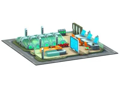 isometrical recreation room barrack hospital 2 Low-poly 3D model