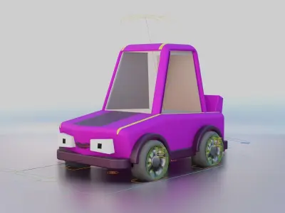 cartoon purpple car Low-poly 3D model