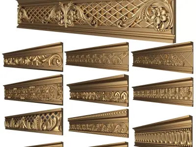 Collection of Cornice Decoration Moldings Low-poly 3D model