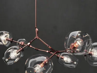 Branching bubble 7 lamps CLEAR  COPPER 3D model