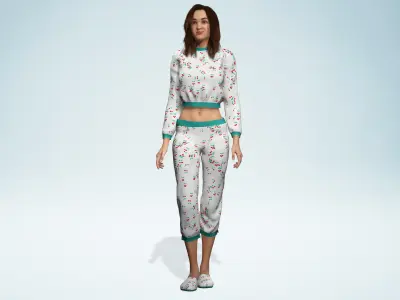 Casual Pajama Girl Character 3D Cute Cherry Sleepwear Low-poly 3D model