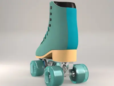 Shoes teal roller skate on wheels 3D model
