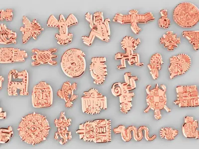 Mayan Animal Symbols Low-poly 3D model