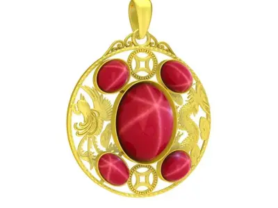 Luxury Dragon Phoenix Ruby Cabochon Pendant for Jewelry 119a 3D print model