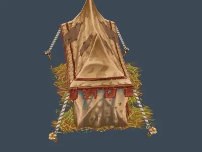Cartoon Old Tent Awning Leather in Patches Low-poly 3D model