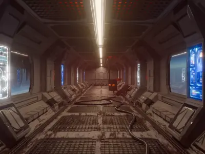 Spaceship Corridor Damaged Free 3D model