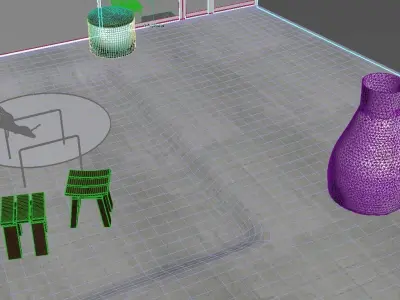 Various Objects Scene An ivy Vase Chairs and a Glass table 3D model