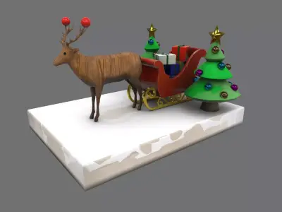 Christmas deer statue decor Low-poly 3D model