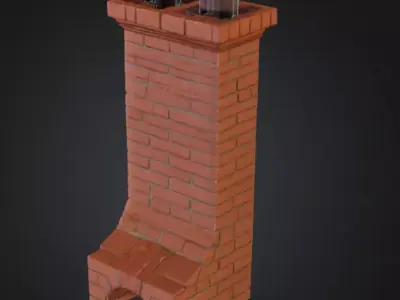 Stylized Brick Chimney with Pipes Low-poly 3D model