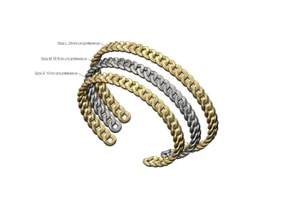 Solid 7mm wide Cuban chain link cuff bracelet 3D print model