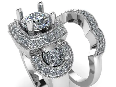 3 Stone Halo Ring With Band 1082 3D print model