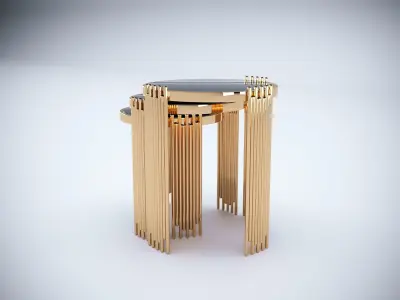 3D Brass and Glass Modern Coffee Tables 3D model