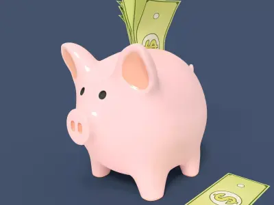 Piggy Bank With Dollar Bills Low-poly 3D model