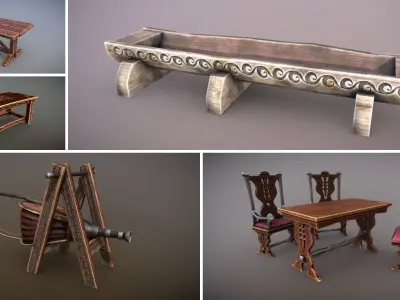 Medieval Props Unreal Engine  Low-poly 3D model
