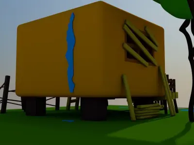 LOW POLY HOME house on island 3D model