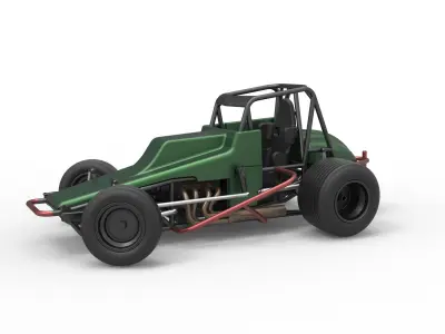 Vintage Sprint car while turning Scale 1 to 25 3D print model