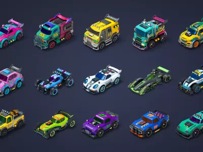 Modular Cyber Racing Cars Low-poly 3D model