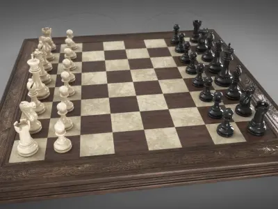Chessboard with pieces 3D model