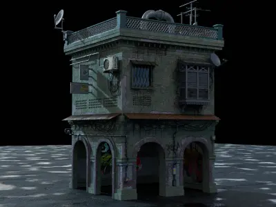 dilapidated two-story building 3D model
