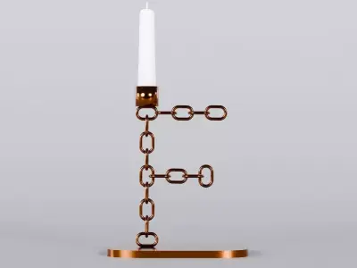 Alphabet F Chain Bronze Candleholder 3D Model True 4K PBR Render Low-poly 3D model
