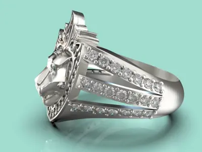 Lion face ring for setting gemstones for 3d printing 3D print model