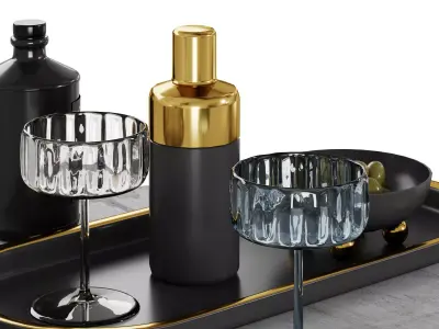 N25 Luxury Cocktail Serving Set with Gin Bottle and Gold Accents 3D model