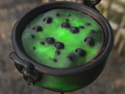 Witchs Bubbling Cauldron Low-poly 3D model