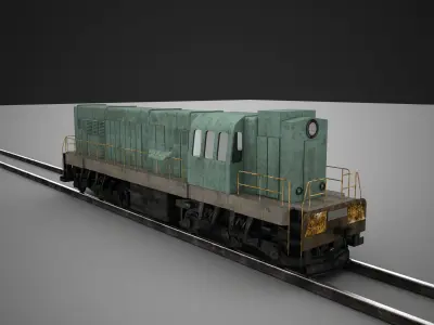 Train engine on tracks 3D model