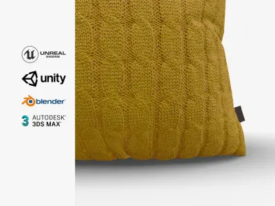 Knitted Mustard Cushion with Chain Pattern Low-poly 3D model