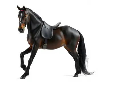Elegant Black Saddlebred Horse Model with Saddle Low-poly 3D model