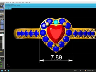 Luxury Heart Shape Diamond Halo Ring for Women 4883 3D print model