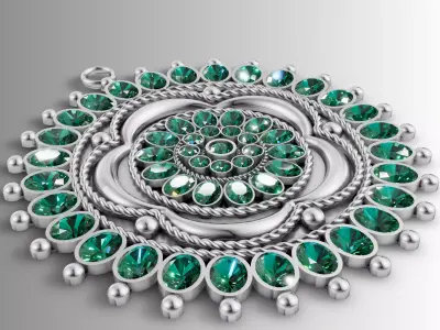 Large Multi-Stone Flower Medallion Pendant 3D print model