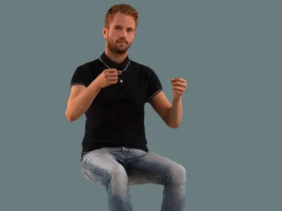 Low-poly set of 3D men driving a car Low-poly 3D model