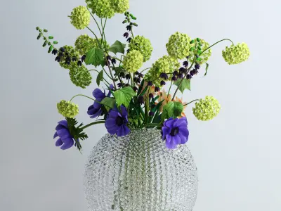 Viburnum Anemones Alstromeria and Fritilaria persica Bouquet 3D model