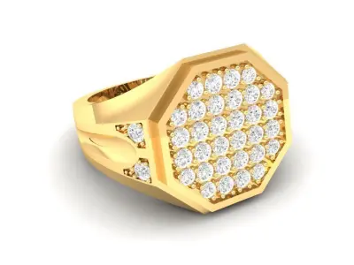 Gold Octagon Men Ring with Pave Diamond Setting 170 3D print model