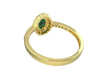 3D Printed Solitaire Ring in 18kt Gold with Emerald and Diamond 3D print model
