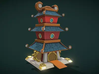 3D Game Asset Designs Asian-Style Castle Low-poly 3D model