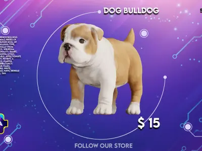 Dog bulldog breed  Low-poly 3D model