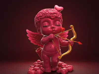 Cupid Statue Valentine Decor Love Angel Figurine with Bow  3D print model