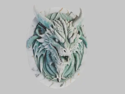 Low-Poly Intricate Wooden Marble Dragon Head Wall Mount Low-poly 3D model