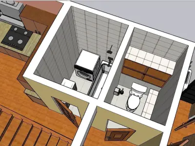 2 flors furnished middle-side house Low-poly 3D model