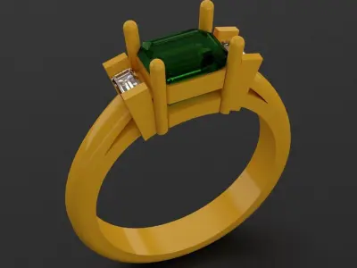 Solitaire Ring Esmerald 3D print model