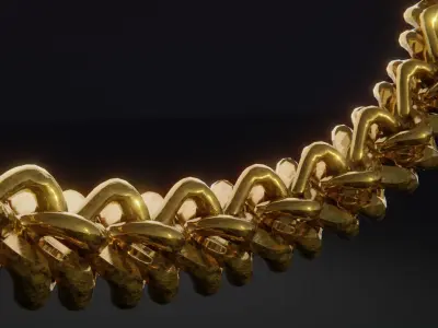 Gold Interlocking Diamond Link Chain - Textured Diamonds Low-poly 3D model