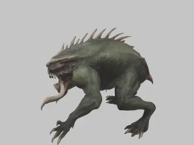 Feral monster reptile creature Low-poly 3D model