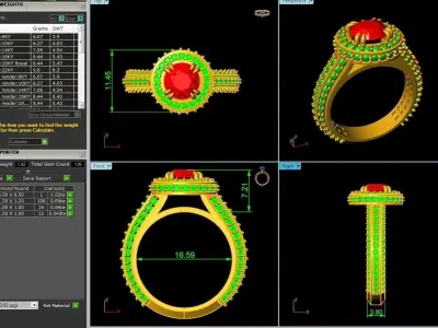 Luxury Ruby Halo Diamond Ring for Women 465 3D print model